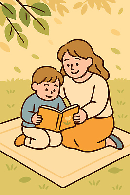 공원 교육 어린이 일러스트 가족 관계 모션 엄마 나뭇잎 함께함 이야기 사랑 잔디 취미 책 학습 소풍 시간 읽기 즐거움 국내일러스트 AI파일 식물 공공시설 감정 컨셉 잎 사람 야외활동 파일형식 벡터