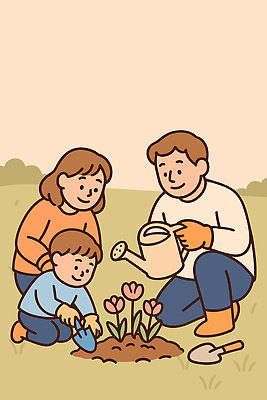 식물 손 커플 교육 꽃 어린이 일러스트 가족 모션 자연 놀이 엄마 초원 여름 정원 흙 시간 아빠 즐거움 물주기 국내일러스트 AI파일 계절 감정 관계 사람 신체부위 생태계 파일형식 벡터