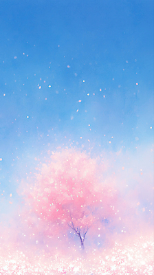 JPG 나무 식물 꽃잎 꽃 분홍색 컬러 일러스트 자연 하늘 바람 날씨 풍경 야외 햇빛 봄 벚꽃 청명 흩날리기 국내일러스트 AI일러스트 AI콘텐츠 자연요소 계절 모션 태양 생태계 파일형식