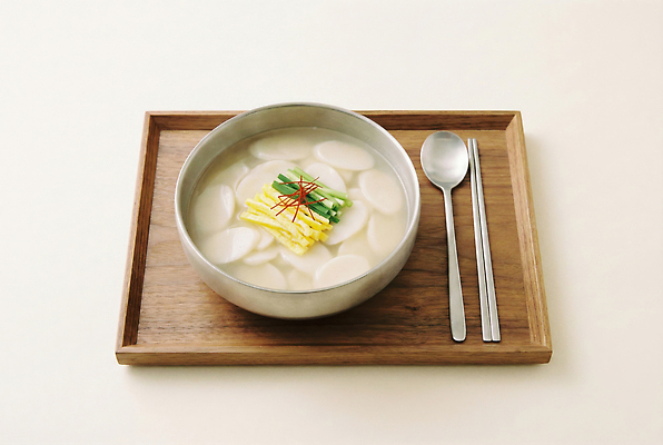 JPG 편집이미지 명절 한식 음식 재료 식탁 새해 떡 쟁반 수저 요리 설날 전통음식 고명 저녁 떡국 국물 점심 편집실사 AI인물포토 AI콘텐츠 전통 식기 기념일 탁자 야간 CG 파일형식 AI포토