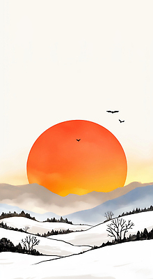 JPG 나무 예술 컬러 백그라운드 겨울 일러스트 자연 조류 하늘 새해 산 밝음 풍경 설날 태양 일출 일몰 비행 시간 그림 국내일러스트 AI일러스트 AI콘텐츠 자연요소 식물 동물 계절 명절 노을 생태계 파일형식