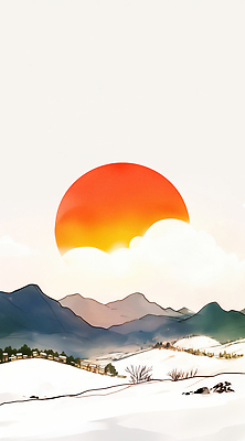 JPG 겨울 일러스트 자연 하늘 새해 산 풍경 설날 햇빛 태양 일출 안개 일기 고도 태양에너지 탈색 산맥 국내일러스트 AI일러스트 AI콘텐츠 자연요소 계절 명절 날씨 노을 그린에너지 생태계 머리염색 파일형식