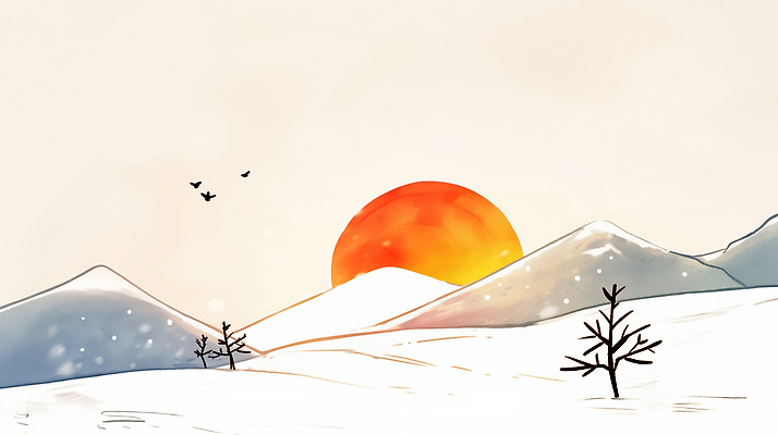JPG 나무 동물 지구 겨울 일러스트 자연 조류 하늘 생명 바람 날씨 새해 산 풍경 설날 태양 일출 일몰 흰색 저녁 뷰티풀 국내일러스트 AI일러스트 AI콘텐츠 자연요소 식물 계절 명절 컬러 노을 야간 생태계 파일형식