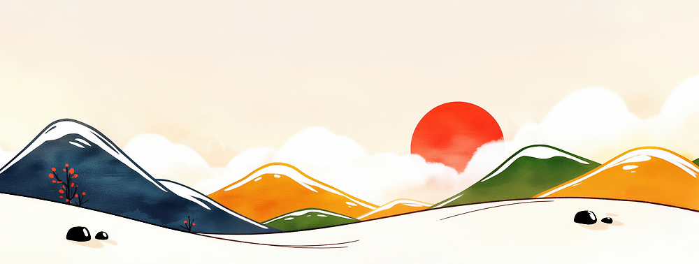 JPG 나무 컬러 겨울 일러스트 자연 하늘 새해 산 거리 바닥 풍경 설날 태양 일출 돌_바위 시간 조용 뷰티풀 국내일러스트 AI일러스트 AI콘텐츠 자연요소 식물 계절 명절 노을 생태계 파일형식