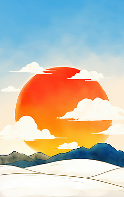 JPG 컬러 겨울 일러스트 자연 하늘 날씨 새해 산 풍경 여름 설날 태양 일출 노을 일몰 대기 저녁 땅 조화 뷰티풀 평야 국내일러스트 AI일러스트 AI콘텐츠 자연요소 계절 명절 야간 생태계 파일형식