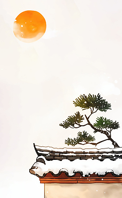 JPG 전통 계절 명절 문화 겨울 일러스트 자연 하늘 지붕 새해 한국 기와 풍경 건물 설날 태양 평화 일출 고요 소나무 차가움 그림 국내일러스트 AI일러스트 AI콘텐츠 자연요소 나무 건축물 기념일 아시아 컨셉 노을 생태계 파일형식