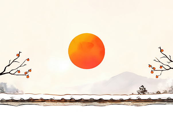 JPG 나무 전통 계절 명절 열매 겨울 농업 과일 일러스트 자연 하늘 새해 산 기와 풍경 설날 태양 일출 고요 일몰 수확 나뭇가지 가지치기 오후 국내일러스트 AI일러스트 AI콘텐츠 자연요소 식물 기념일 산업 노을 생태계 원예 파일형식