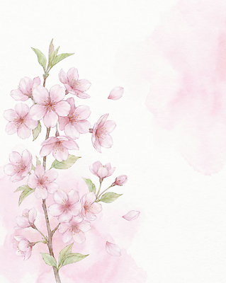 JPG 나무 식물 꽃잎 꽃 분홍색 백그라운드 잎 일러스트 자연 수채화 봄 벚꽃 머리핀 떨어짐 그림 장면 화사함 뷰티풀 차분 국내일러스트 AI일러스트 AI콘텐츠 계절 컬러 컨셉 장신구 생태계 파일형식