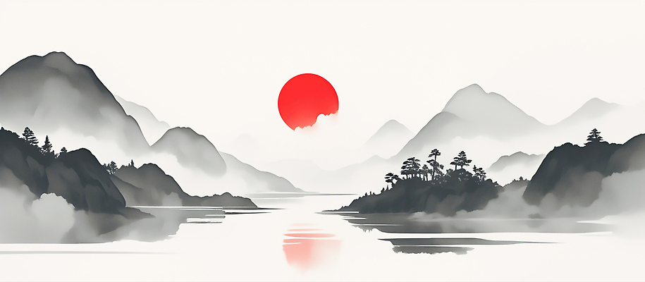 JPG 호수 일러스트 캘리그라피 자연 생명 아침 바람 산 수묵화 풍경 물 강 태양 반사 평화 일출 고요 숲 뷰티풀 산맥 국내일러스트 AI일러스트 AI콘텐츠 주간 자연요소 컨셉 날씨 미술 노을 생태계 파일형식
