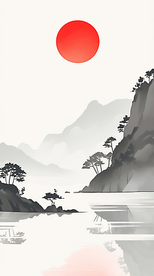 JPG 나무 바다 여행 일러스트 자연 하늘 아침 수채화 산 수묵화 풍경 태양 평화 일출 일몰 수면 그늘 그림 장면 조화 뷰티풀 국내일러스트 AI일러스트 AI콘텐츠 주간 자연요소 식물 컨셉 미술 물 노을 생태계 파일형식