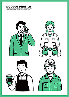직업 캐릭터 옷 여자 남자 커피 일러스트 작업복 일상 사무실 헤드셋 도구 작업 작업장 기술자 안전모 그림 바리스타 역할 의사소통 프로필 국내일러스트 AI파일 산업 음료 음향기기 비즈니스 사람 라이프 헤드폰 헬멧 안전장비 파일형식 벡터