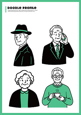 옷 여자 할아버지 남자 할머니 일러스트 도안 모션 표정 대화 사람 일상 생활 다양 직장인 통화 차마시기 국내일러스트 AI파일 직업 노년 다수 말하기 라이프 마시기 파일형식 벡터