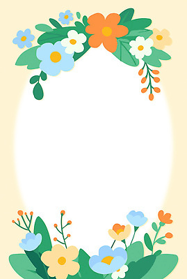 식물 디자인 꽃 컬러 하늘색 백그라운드 잎 패턴 일러스트 자연 수채화 프레임 그래픽 장식 여름 파란색 주황색 원형 그림 비어있는 국내일러스트 AI파일 도형 계절 무늬 생태계 파일형식 벡터