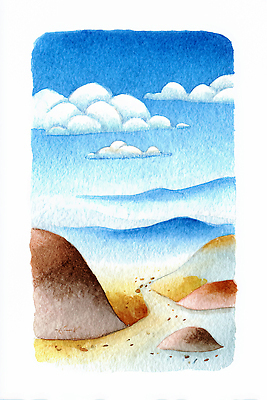 JPG 길 예술 컬러 여행 일러스트 자연 하늘 수채화 산 풍경 파란색 물감 땅 그림 흰구름 조화 수평선 산맥 국내일러스트 AI일러스트 AI콘텐츠 미술도구 생태계 파일형식 구름_자연