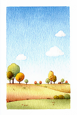 JPG 나무 사계절 예술 컬러 일러스트 자연 하늘 나뭇잎 수채화 사람 풍경 공백 산책로 숲 지형 오색 평원 국내일러스트 AI일러스트 AI콘텐츠 식물 계절 길 잎 생태계 파일형식