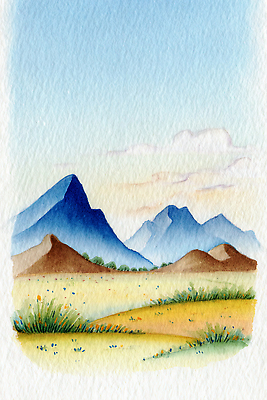 JPG 식물 예술 컬러 백그라운드 일러스트 자연 하늘 수채화 산 풍경 초원 햇빛 물감 그리기 땅 그림 이미지 평야 국내일러스트 AI일러스트 AI콘텐츠 모션 태양 미술도구 생태계 파일형식