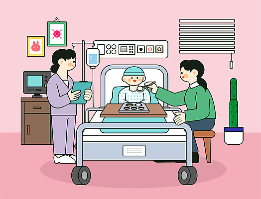 직업 가구 컨셉 의학 병원 사람 의료진 파일형식 벡터 환자 치료 간호사 식사 병상 도구 침대 기록 간호 도움 자료 의사소통 회복 진료 일러스트 국내일러스트 AI파일 소아과 어린이