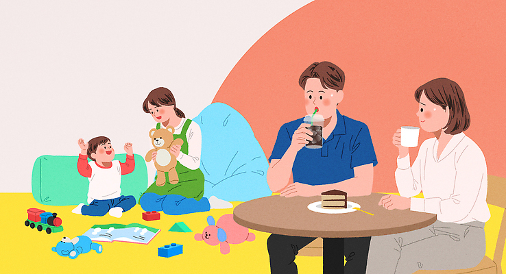 감정 컨셉 의자 가족 관계 디저트 표정 말하기 사람 내부 책 감각 파일형식 벡터 어린이 놀이 장난감 부모 대화 음료 실내 시간 함께함 웃음 편안함 동화책 인형 케이크 소파 즐거움 모션 일러스트 국내일러스트 AI파일 자녀 육아