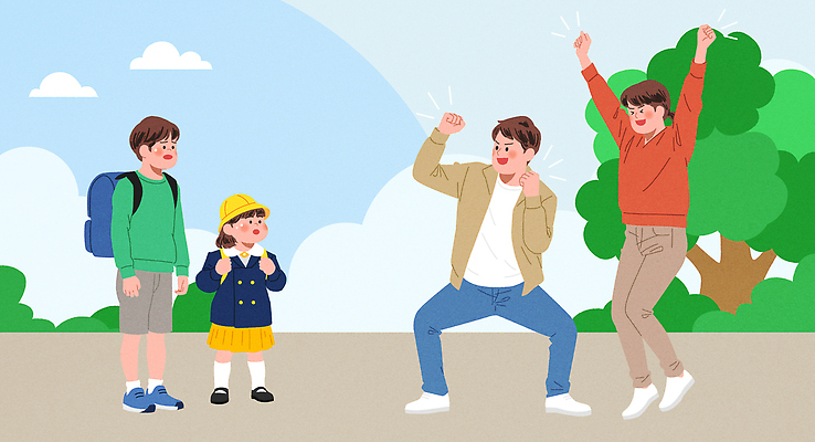 나무 공원 어린이 일러스트 가족 모션 자연 놀이 거리 웃음 소녀 소년 친구 부모 달리기 육아 자녀 아기 즐거움 일과 소통 국내일러스트 AI파일 식물 공공시설 여자 남자 감정 컨셉 관계 표정 사람 생태계 파일형식 벡터