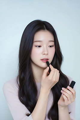 컨셉 사람 신체부위 뷰티 화장품 CG 파일형식 AI포토 립스틱 화장 여자 조명 손 컬러 상품 신중 선택 포즈 얼굴 고급 편집이미지 편집실사 JPG 의료성형뷰티 AI콘텐츠 AI인물포토