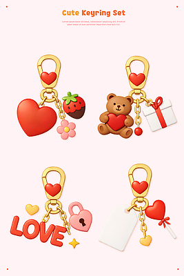 모양 식물 감정 인형 컬러 컨셉 과일 친구 3D 파일형식 키링 디자인 하트 곰인형 선물 딸기 꽃 사랑 우정 세트 장신구 장식 귀여움 컬러풀 패션 편집이미지 편집3D PSD
