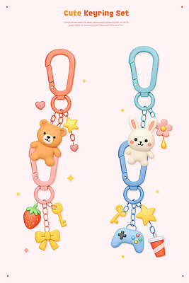 동물 컨셉 과일 포유류 신체부위 반려동물 3D 파일형식 키링 곰 토끼 딸기 열쇠 장식 컬러 귀여움 장신구 디자인 손목 연애 선물 편집이미지 편집3D PSD