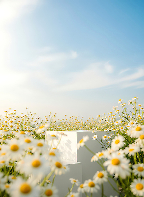 식물 계절 꽃 컬러 미술 태양 CG 생태계 파일형식 AI콘텐츠 초원 조형물 햇빛 흰색 하늘 자연 환경 여름 데이지 풍경 뷰티풀 편집이미지 편집실사 JPG AI포토