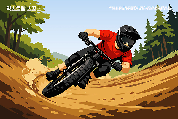 식물 길 스포츠 건강 사람 자전거 바이크 흙 생태계 파일형식 벡터 산악자전거 남자 빨간티셔츠 나무 흙길 운동 자연 묘기 레저 모션 속도 그래픽 산 풍경 일러스트 국내일러스트 AI파일 익스트림스포츠