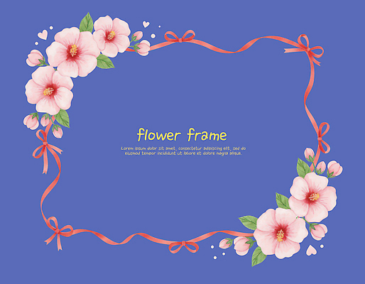 PSD 디자인 꽃 리본 예술 분홍색 컬러 꽃다발 백그라운드 일러스트 텍스트 프레임 그래픽 장식 파란색 공간 무궁화 꽃프레임 스타일 벡터 국내일러스트 식물 파일형식