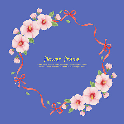 PSD 식물 디자인 꽃 리본 예술 컬러 꽃다발 백그라운드 일러스트 수채화 프레임 그래픽 장식 파란색 봄 색칠 무궁화 꽃프레임 대칭 국내일러스트 계절 파일형식