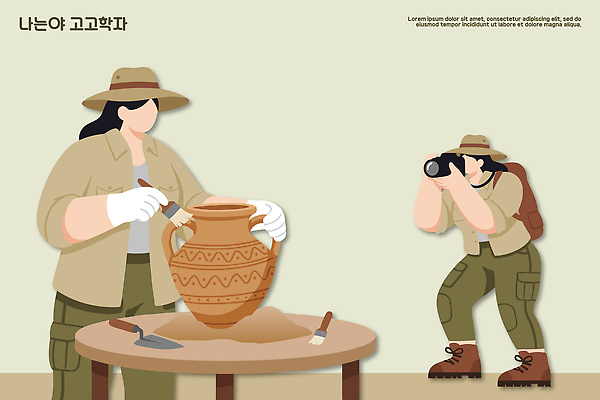 전통 교육 촬영 파일형식 벡터 고고학 도자기 발굴 사진촬영 작업 실험 역사 문화재 유물 도구 사람 기록 모션 빛 전시 검사_조사 AI파일 일러스트 국내일러스트 고고학자
