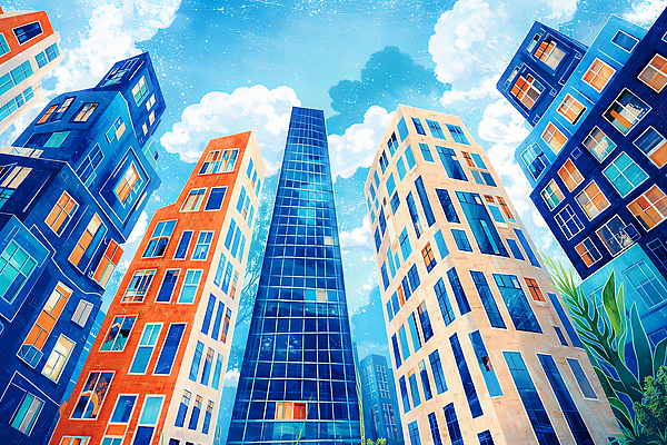 건축물 건축 컬러 다수 사람 풍경 빌딩 건물 파일형식 AI콘텐츠 도시 하늘 파란색 높이 디자인 구조물 주거지 거리 경관 고층빌딩 생활 공간 여러명 예술 JPG 일러스트 국내일러스트 AI일러스트