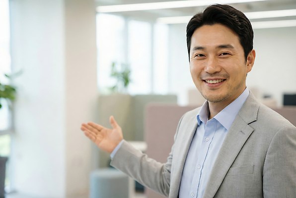 주간 자연요소 가구 회사 비즈니스 표정 말하기 사람 손짓 신체부위 CG 파일형식 AI포토 사무실 남자 미소 손 가리킴 책상 식물 아침 작업 직장 직원 대화 모션 공간 편집이미지 편집실사 JPG 의료성형뷰티 부장 AI콘텐츠 AI인물포토