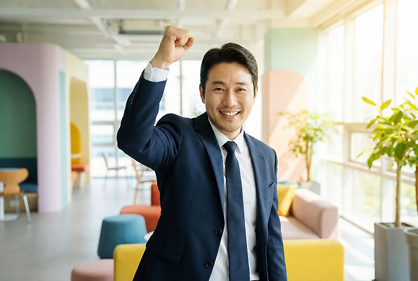 감정 생활용품 컨셉 회사 비즈니스 모션 표정 사람 CG 파일형식 AI포토 남자 사무실 기쁨 성공 주먹 웃음 밝음 가구 직장 작업 공간 컬러 변화 분위기 편집이미지 편집실사 JPG 의료성형뷰티 부장 AI콘텐츠 AI인물포토