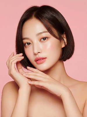 헤어스타일 컬러 모션 사람 신체부위 전자제품 뷰티 CG 파일형식 AI포토 여자 얼굴 손 머리 짧은머리 분홍색 백그라운드 표정 카메라 뷰티풀 피부 화장 모델 포즈 감싸기 편집이미지 편집실사 JPG 의료성형뷰티 AI콘텐츠 AI인물포토