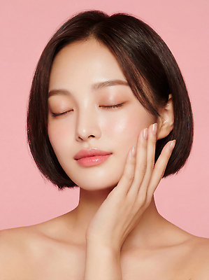 JPG 모델 편집이미지 헤어스타일 손 얼굴 분홍색 백그라운드 조명 표정 미소 화장 뷰티 촬영 피부 뷰티풀 의료성형뷰티 편집실사 AI인물포토 AI콘텐츠 컬러 신체부위 CG 파일형식 AI포토