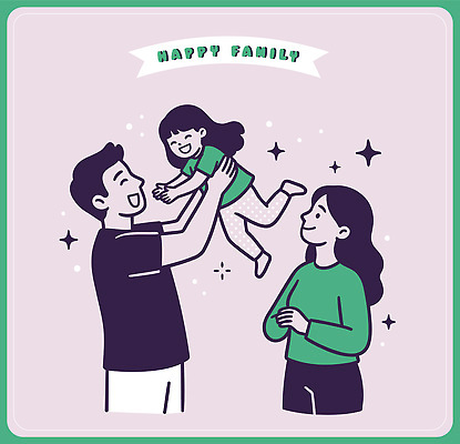 응시 딸 행복 일러스트 가족 모션 놀이 사랑 웃음 풍경 부모 기쁨 즐거움 인터뷰 순간 유대감 국내일러스트 AI파일 시선 감정 관계 표정 파일형식 벡터