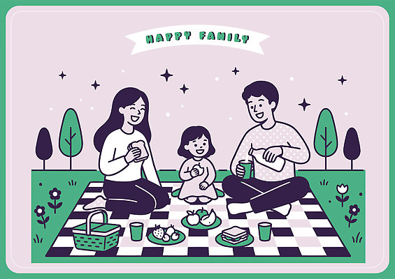 나무 꽃 음료 어린이 음식 일러스트 가족 놀이 디저트 함께함 웃음 잔디 부모 소풍 기쁨 시간 즐거움 잔치 소통 국내일러스트 AI파일 식물 감정 컨셉 관계 표정 사람 야외활동 파일형식 벡터
