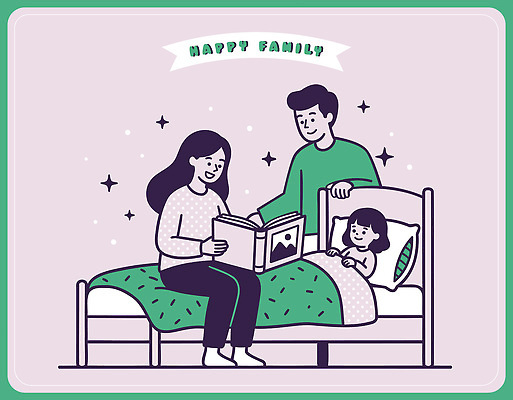 행복 어린이 일러스트 가족 모션 놀이 주택 따뜻함 이야기 사랑 책 부모 독서 육아 침대 아기 시간 연결 즐거움 국내일러스트 AI파일 감정 가구 관계 사람 건물 파일형식 벡터