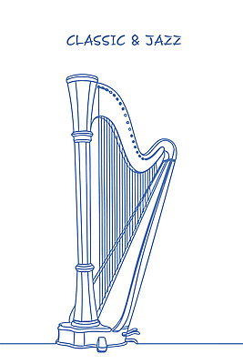 디자인 문화 예술 악기 음악 컬러 백그라운드 곡선 라인일러스트 일러스트 소리 표현 클래식 그림 하프 재즈 국내일러스트 AI파일 선 컨셉 현악기 문화예술 파일형식 벡터