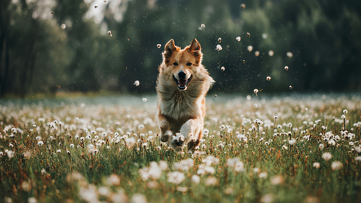 JPG 동물 편집이미지 꽃 행복 꽃밭 자연 바람 초원 여름 달리기 햇빛 봄 강아지 즐거움 편집실사 자연요소 식물 계절 감정 모션 날씨 반려동물 태양 개 CG 생태계 파일형식