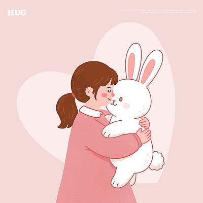 동물 캐릭터 감정 어린이 인형 백그라운드 일러스트 모션 포옹 동화 따뜻함 사랑 소녀 친구 귀여움 하트 토끼 장면 유대감 국내일러스트 AI파일 모양 여자 컨셉 포유류 관계 안기 사람 반려동물 파일형식 벡터