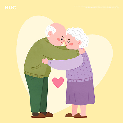 부부 할아버지 노년 행복 할머니 백그라운드 일러스트 가족 관계 포옹 함께함 따뜻함 사랑 사람 기쁨 만남 은퇴 즐거움 장면 국내일러스트 AI파일 커플 여자 남자 감정 컨셉 안기 성인 파일형식 벡터