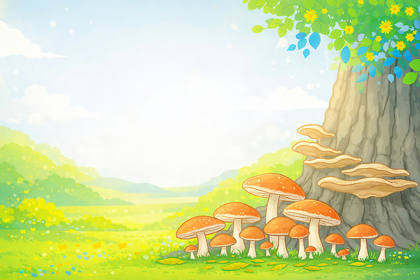 JPG 나무 식물 동물 일러스트 자연 하늘 풍경 잔디 초원 여름 파란색 햇빛 농장 버섯 산책 숲 언덕 생태계 국내일러스트 AI일러스트 AI콘텐츠 계절 컬러 농업 휴식 태양 파일형식