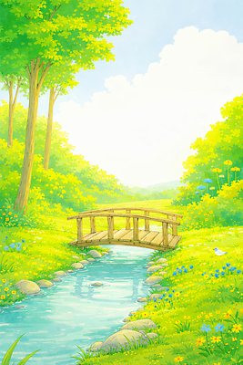 JPG 나무 공원 꽃 나비 일러스트 자연 풍경 잔디 파란색 햇빛 평화 소리 산책 돌_바위 시골 개울 수면 숲 조화 국내일러스트 AI일러스트 AI콘텐츠 식물 공공시설 컬러 곤충 컨셉 휴식 물 강 태양 생태계 파일형식