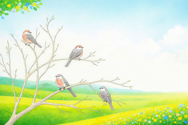 JPG 나무 동물 컬러 일러스트 자연 조류 하늘 생명 바람 풍경 초원 일상 여름 햇빛 환경 봄 조화 뷰티풀 새소리 국내일러스트 AI일러스트 AI콘텐츠 자연요소 식물 계절 날씨 라이프 태양 생태계 파일형식