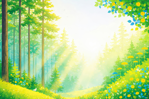 JPG 나무 식물 꽃 컬러 일러스트 자연 생명 산 풍경 초원 여름 햇빛 환경 숲 조화 뷰티풀 국내일러스트 AI일러스트 AI콘텐츠 계절 태양 생태계 파일형식