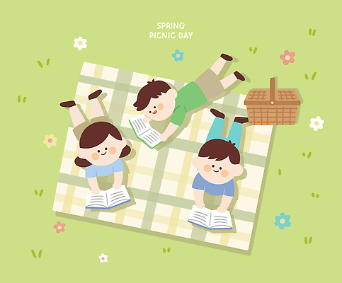 꽃 어린이 일러스트 가족 모션 자연 놀이 날씨 풍경 책 친구 독서 소풍 바구니 봄 모임 원형 즐거움 돗자리 봄소풍 국내일러스트 AI파일 도형 식물 계절 감정 관계 사람 야외활동 생태계 파일형식 벡터