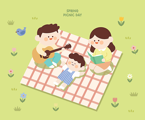 꽃 어린이 일러스트 노래 가족 자연 놀이 엄마 날씨 함께함 잔디 책 소풍 봄 기타 시간 아빠 읽기 평상 봄소풍 국내일러스트 AI파일 식물 계절 음악 컨셉 관계 모션 현악기 사람 야외활동 생태계 파일형식 벡터