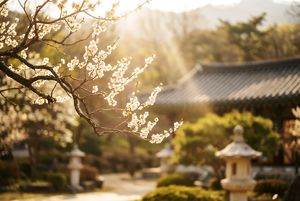 JPG 나무 편집이미지 꽃 자연 한옥 풍경 햇빛 소풍 일출 정원 봄 뷰티풀 편집실사 AI포토 AI콘텐츠 식물 한국전통 계절 고건축 태양 야외활동 노을 CG 생태계 파일형식